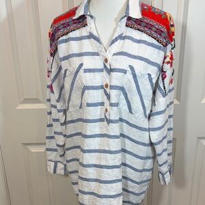 John Mark Floral Shirt with Red and Green Accents